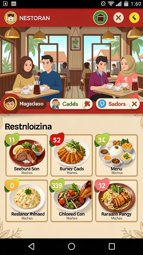Tampilan awal yang menarik dengan pilihan karakter.